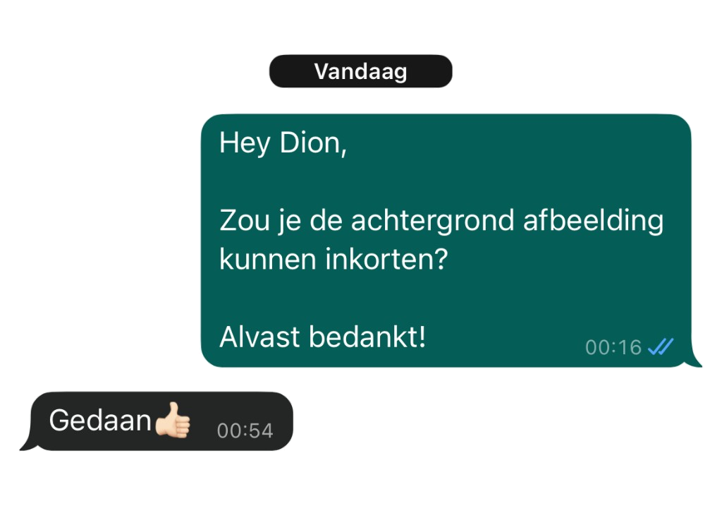 WhatsApp-gesprek: verzoek om een achtergrondafbeelding aan te passen en een snelle bevestiging.
